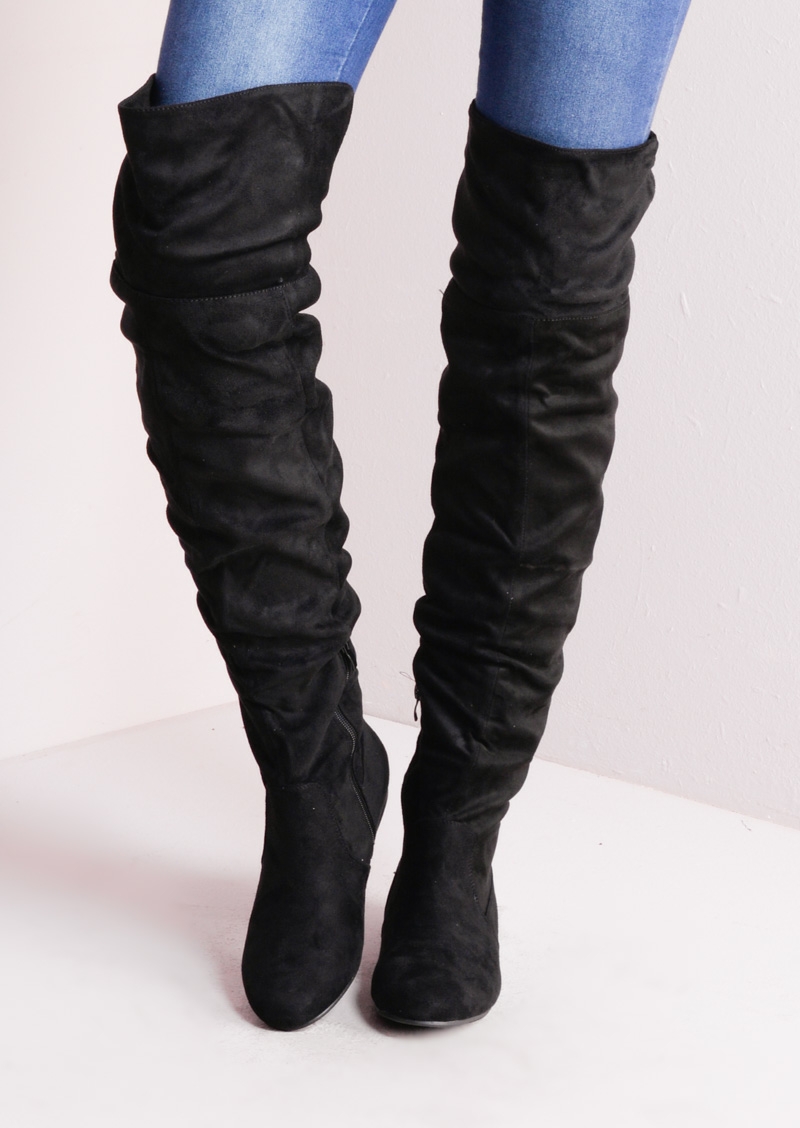 over the knee black suede boots flat