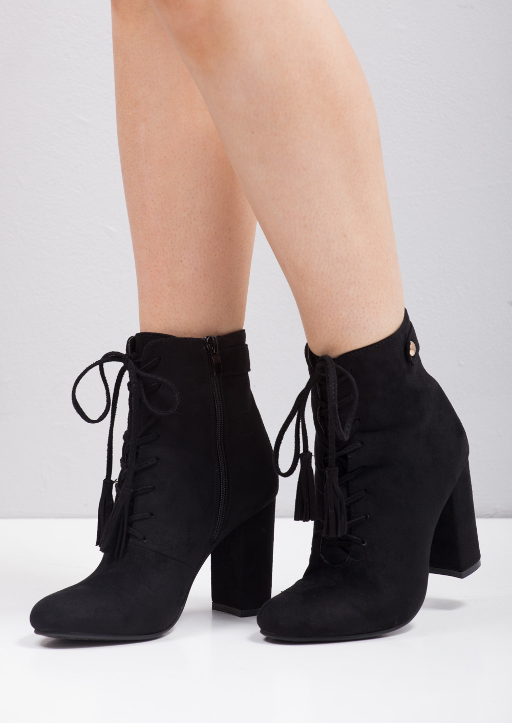 zip up heeled boots with lace